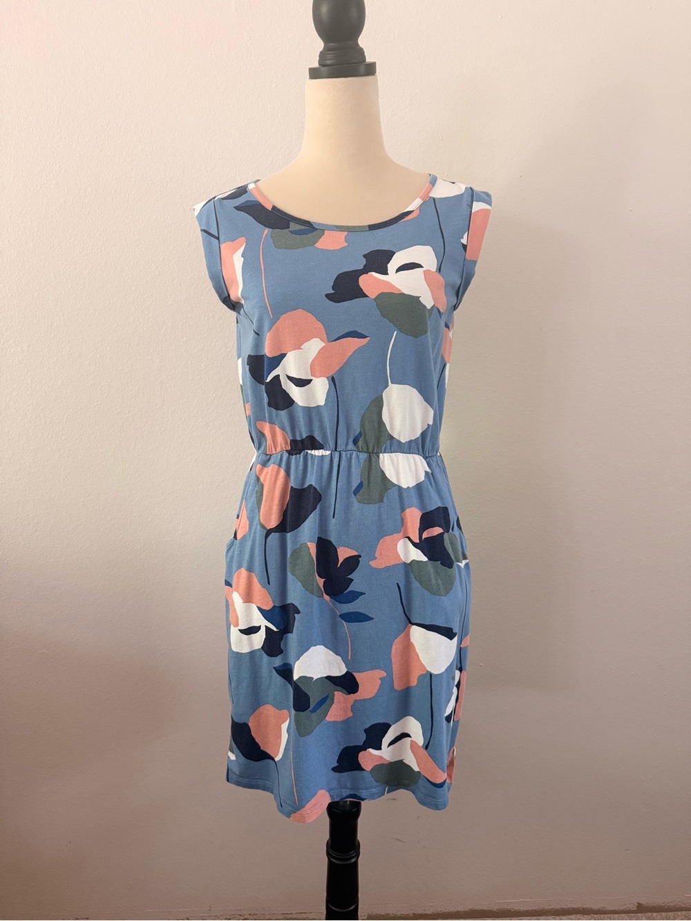 Boden Blue Floral-Abstract Sleeveless Cotton Everyday Dress